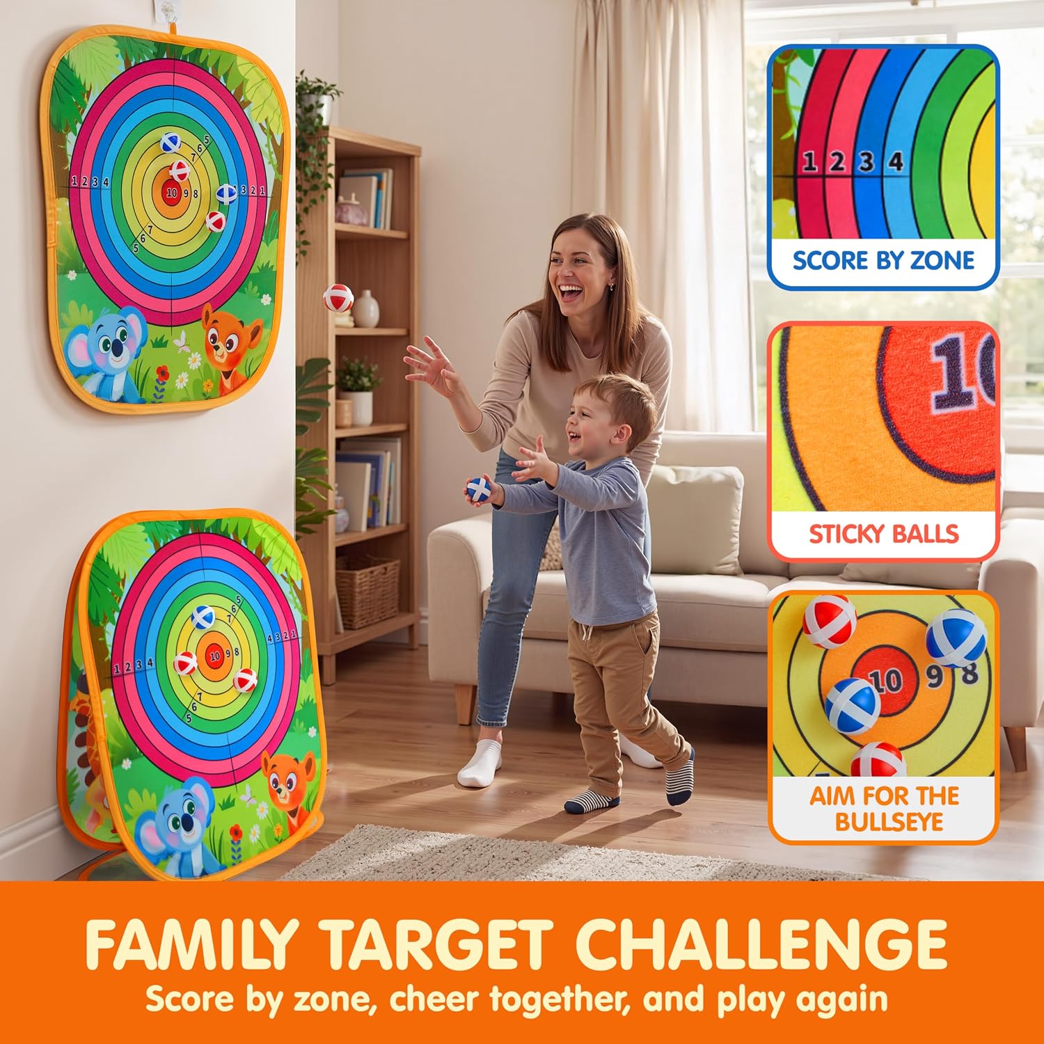 JOYIN 3-in-1 Animal Bean Bag Toss Game for Kids, Portable Corn Hole Games with Tic Tac Toe & Small Sticky Balls, Indoor & Outdoor Toys for Party Yard Beach Lawn, Birthday Gift for Boys Girls Toddlers - Image 5