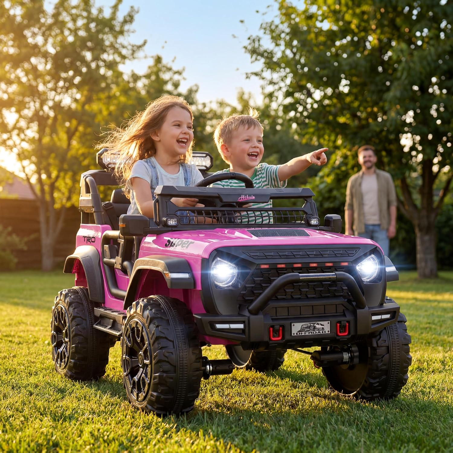 Hikole 24V Ride on Toys for Kids, 2 Seater Electric Car with Remote Control, 9AH Battery, 4×4 Powered Wheels, 20" Wide Two Seat, Speed up to 5 MPH, Suspension, Music, 24 Volt Toy for Girls, Pink - Image 7