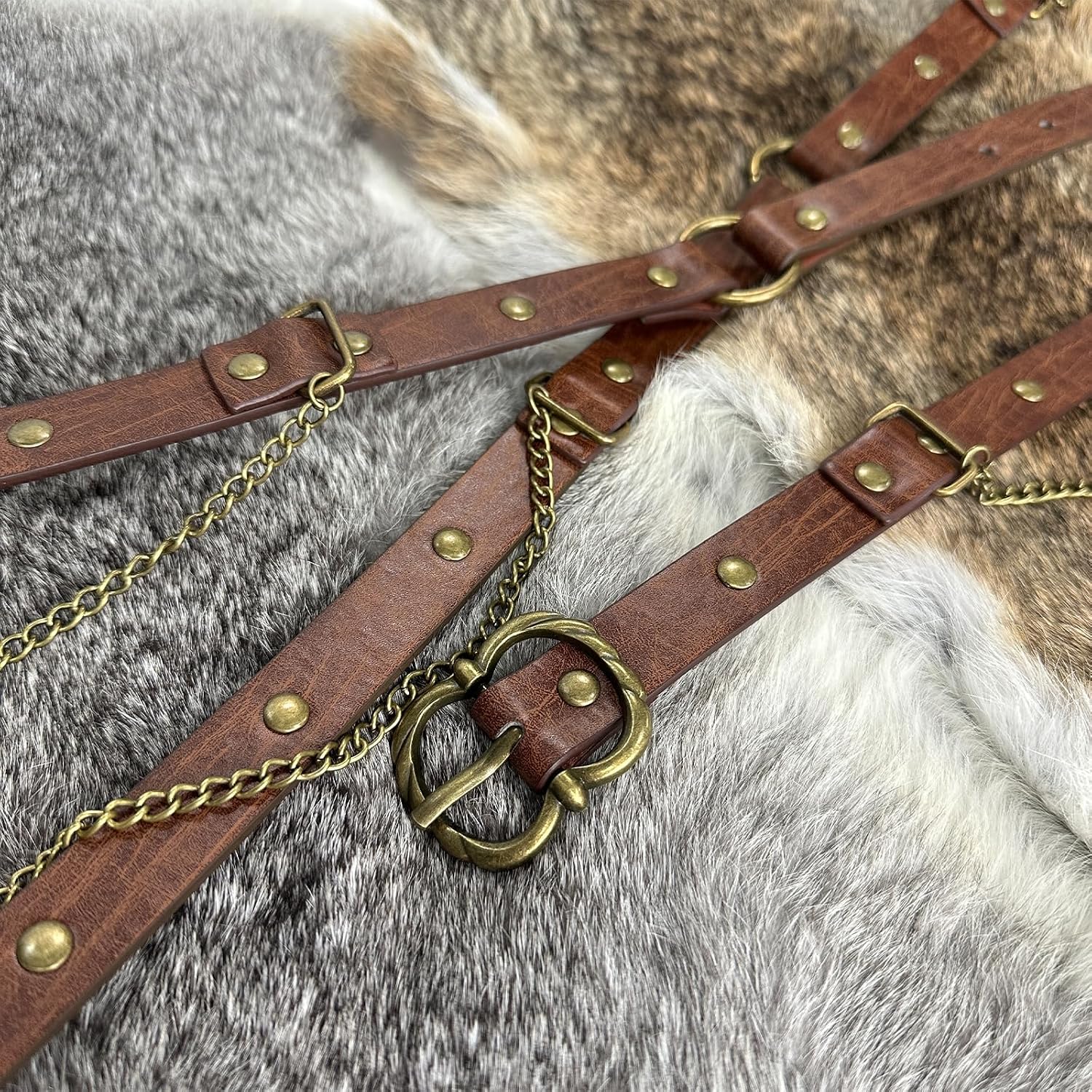 HiiFeuer Medieval DIY Faux Leather Metal Chain Belt, Vintage Adjustable Thin Belt For Women, Retro Skinny Belt For Dresses - Image 6