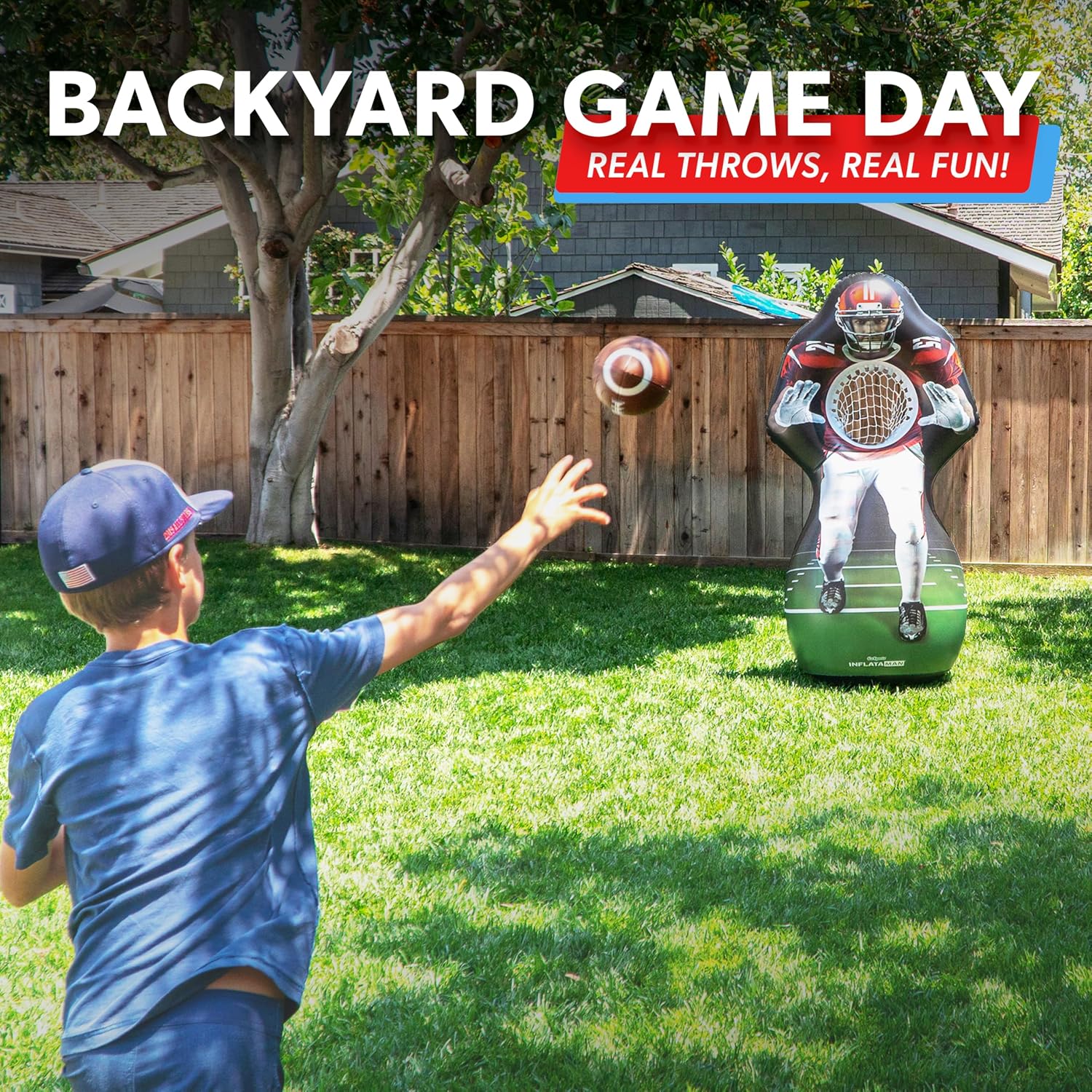 GoSports Inflataman Football Challenge - Includes 4 Rubber Footballs, Ball Pump, and Scoreboard - Inflatable Receiver Touchdown Toss Game - Image 7