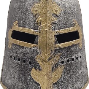 LOOYAR Kids Crusader Knight Helmet with Flip‑Up Mask for Cosplay Halloween | Lightweight PVC Flip‑up mask for easy play Silver‑gold medieval styling Comfortable fit for kids Great for cosplay Halloween