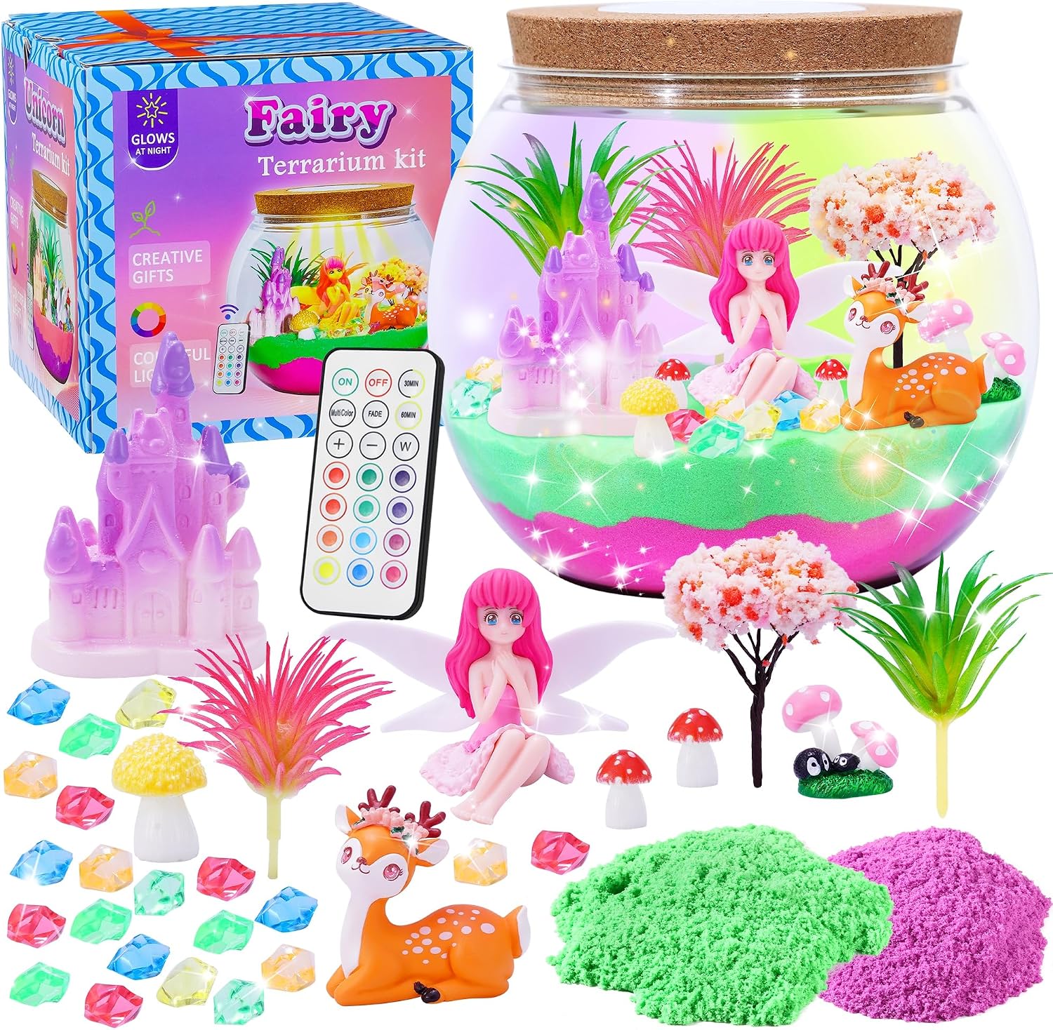 Gifmore Fairy Light Up Terrarium Kit for Girls, DIY Fairy Garden Crafts Toy Set, Dreamy Birthday Gifts for Little Girls Ages 4-12