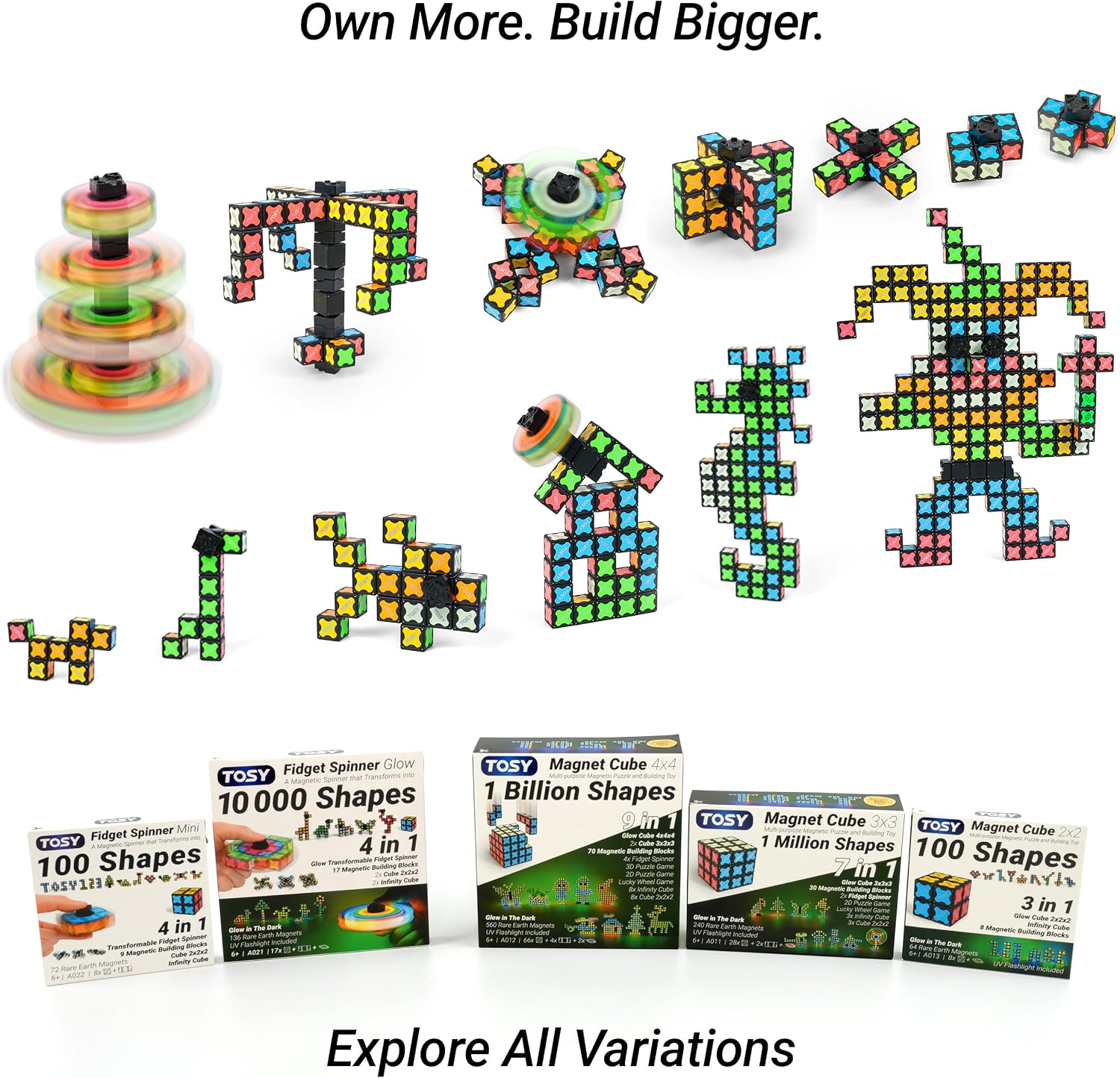 TOSY Magnet Cube 3x3 - 240 Magnets, 30 Blocks, 7in1 Toy: Puzzle Cube Game, Creative Building Blocks, Transformable Fidget Spinner, Infinity Cube, Magnet Tiles, UV Flashlight, Glowing STEM/STEAM Toy - Image 11