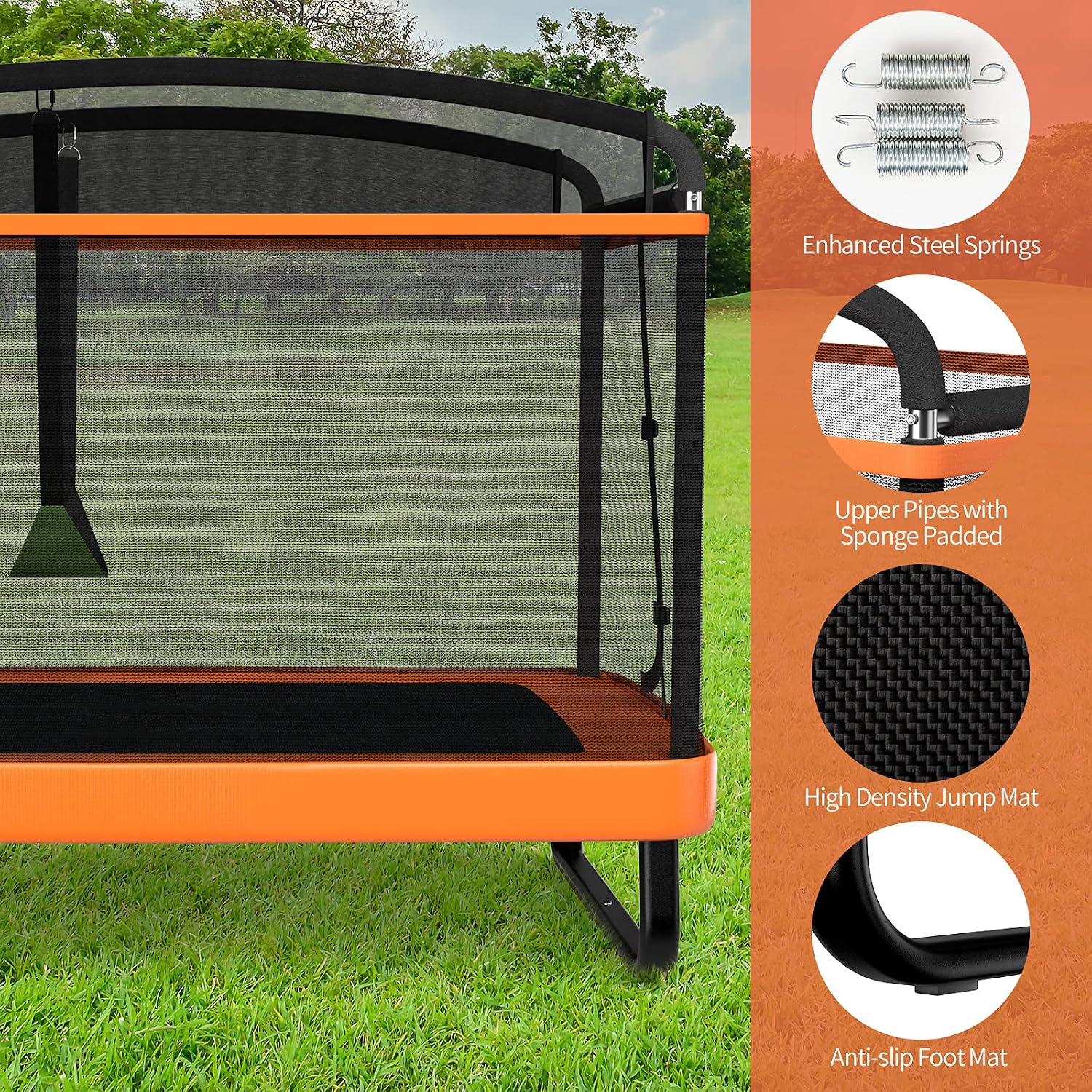 Giantex 6 FT Trampoline for Kids with Swing, Toddler Trampolines with Safety Enclosure Net, ASTM Approved, Rectangle Indoor & Outdoor Mini Kids Trampoline - Image 7