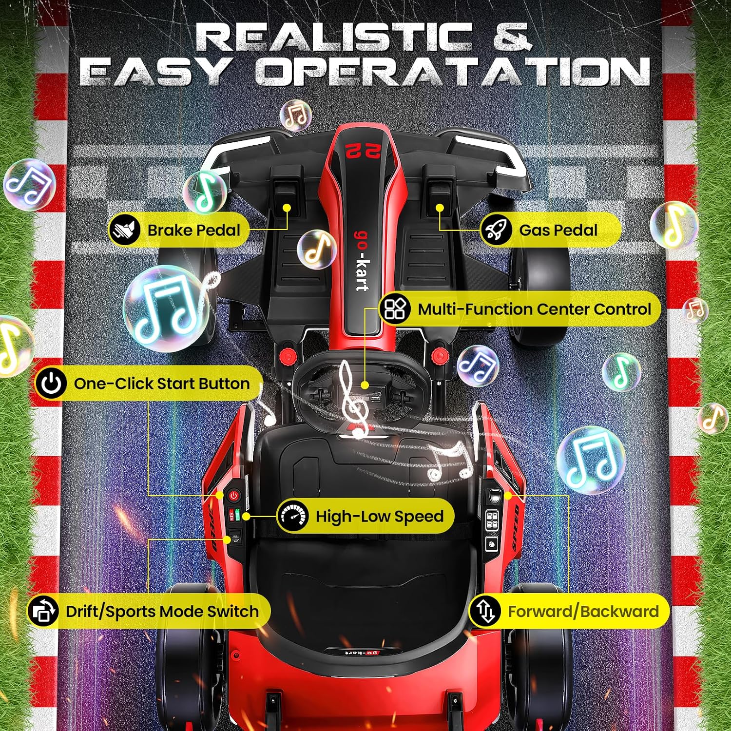 Hikole Go Kart 24V Electric Drift Cart for Kids 6-12-14, Adjustable Seat, 300W Motor, Max 8.5 MPH Speed, Safety Belt, EVA Tires, LED Lights, Bluetooth, Outdoor Ride On Toy Gift, Red - Image 4