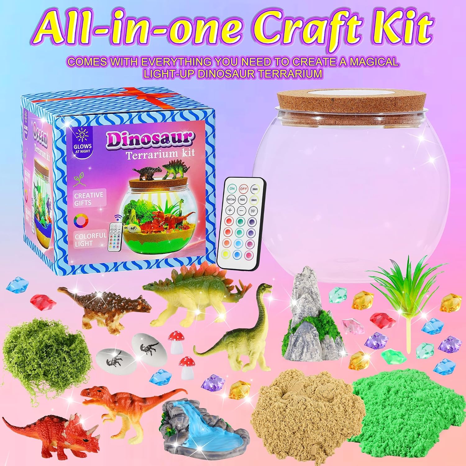 Gifmore Dinosaur Light Up Terrarium Kit for Boys Ages 4-12, DIY Dinosaur Crafts Toy Set, Birthday Presents for Kids Boys - Image 2