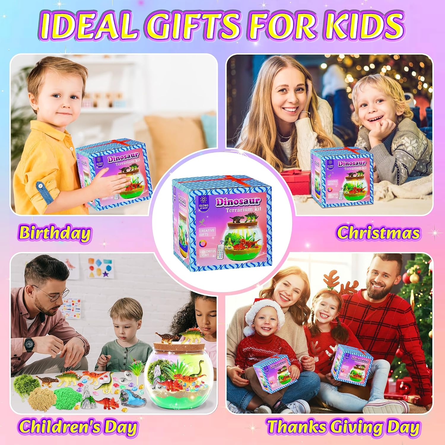 Gifmore Dinosaur Light Up Terrarium Kit for Boys Ages 4-12, DIY Dinosaur Crafts Toy Set, Birthday Presents for Kids Boys - Image 6