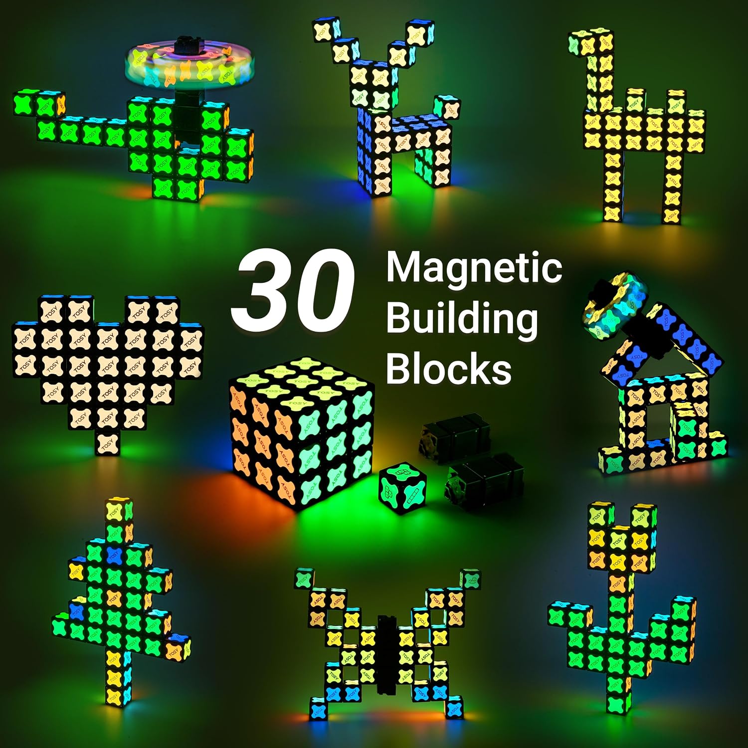 TOSY Magnet Cube 3x3 - 240 Magnets, 30 Blocks, 7in1 Toy: Puzzle Cube Game, Creative Building Blocks, Transformable Fidget Spinner, Infinity Cube, Magnet Tiles, UV Flashlight, Glowing STEM/STEAM Toy - Image 5