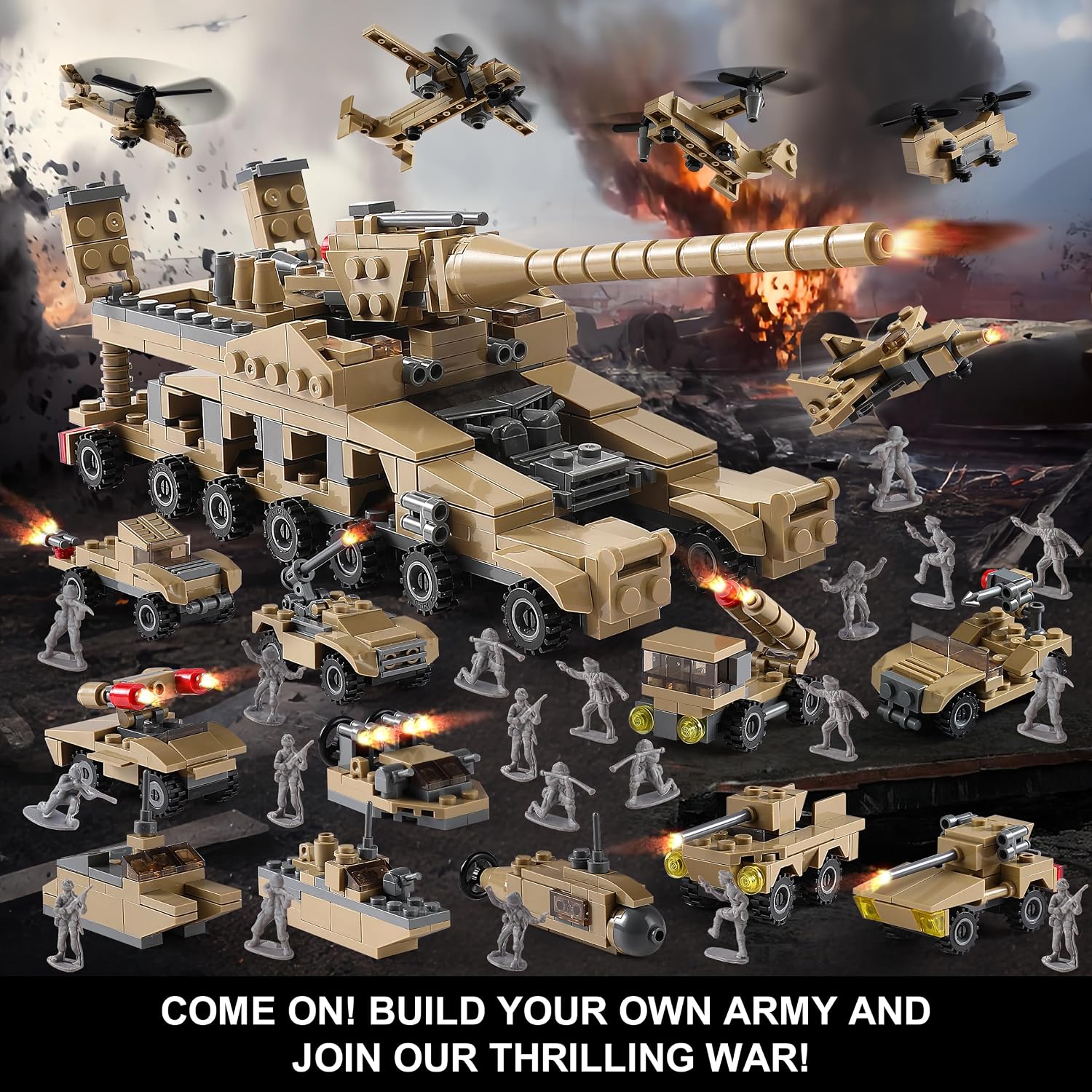 WW2 Army Tank Toys Building Sets Compatible with Lego, Create a German Dora Cannon or 16 Military Vehicles with 20 Toy Soldiers, STEM Toys for Boys Kids Age 6+ Year Old - Image 5