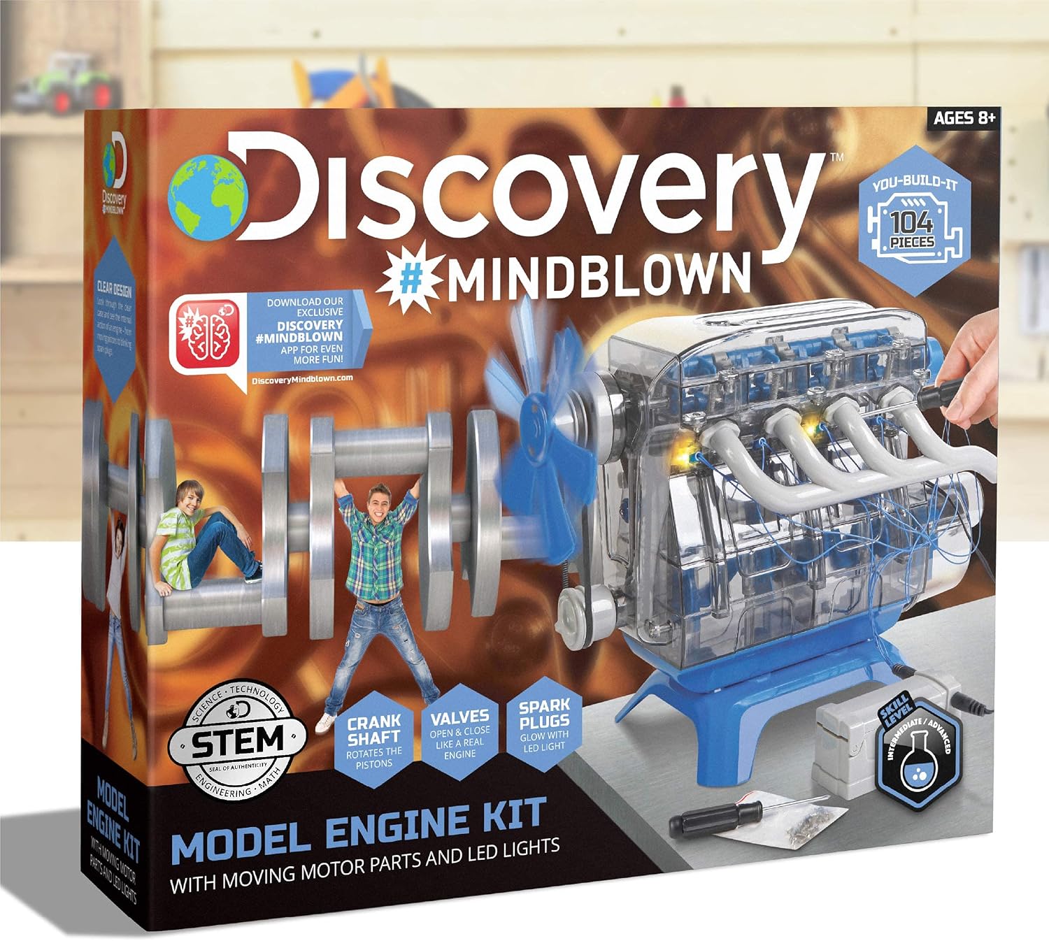 Discovery Model Engine Building Kit, DIY 4-Cylinder Combustion Engine, Working Pistons Fan Valves Belts LED Lights, STEM Mechanic Engineering Construction Experiment Set, Kids & Adults Gift - Image 8