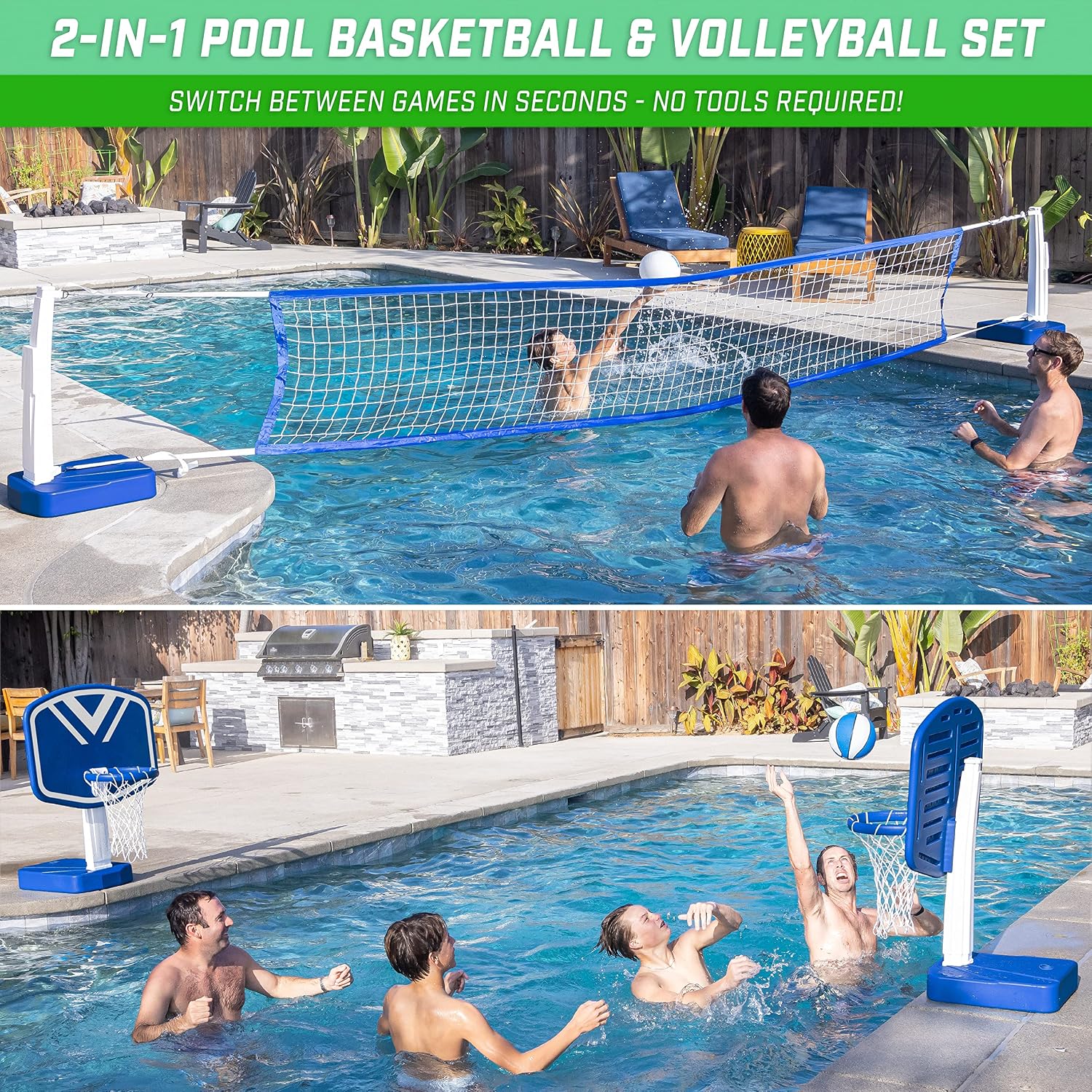 GoSports Splash Hoop 2-in-1 Full Court Pool Basketball & Volleyball Game Set - Image 2