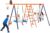 SUPER DEAL 6-in-1 Outdoor Swing Set for Kids, Heavy Duty Metal Playset with Adjustable Swings, Climbing Ladder, Rope Net, Swing Glider and Basketball Hoop, Backyard Playground Equipment for Ages 3-12
