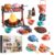 Pretend Play Campfire Toy Set with 45pcs Realistic BBQ Accessories,Fake Grill Foods,Tea Pots etc,Simulate Functional Lights&Sounds,Educational Outdoor Camping Toys Indoor&Outdoor for Kids Ages 3+