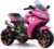 12V Kids Ride On Motorcycle with Light-Up Wheels, Pink | Plastic body, music, horn, LED headlight, forward/backward, 66 lb capacity, 41.3″L x 19″W x 30″H, ages 3-6