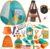 Qtioucp Kids Camping Set 50pcs with Tent & Space Projector Flashlight- Outdoor Campfire Toy Set for Toddlers Kids – Pretend Play Camp Gear Tools for Birthday Christmas