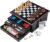 Board Game Set – Deluxe 15 in 1 Tabletop Wood-accented Game Center with Storage Drawer (Checkers, Chess, Chinese Checkers, Parcheesi, TicTacToe, SOlitaire, Snakes and Ladders, Mancala, Backgammon, Poker Dice, Playing Cards, Go Fish, Old Maid, and Dominos)
