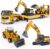 Pupu Pig Kids Toys for 3 4 5 6 7 Years Old Boys, Die-cast Construction Toys Set w/Semi Truck, Excavator, Bulldozer, Alloy Engineering Construction Vehicles Truck Toys w/Lights & Sounds, Model Cars