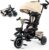 8 in 1 Kids Tricycle, Folding Toddler Tricycle w/Reversible Seat, Adjustable Push Rod & Canopy, Baby Trike Toddler Bike w/Bell, 5-Point Harness, Extra Storage, Cup Holder, Khaki