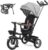 KORIMEFA 7 in 1 Baby Tricycle, Foldable Tricycle with 360° Swivel Seat, Adjustable Parent Handle, Canopy, Safety Harness, Large Storage Basket, Stroll Trike for Boys & Girls Ages Over 6 Months, Gray