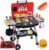 Kids Play Kitchen Toys, Kids BBQ Grill Playset with Smoke Sound Light, 2-Layer Barbecue Toy with Wheel, Outdoor Play Grill Toys for Toddlers 3-5, Play Food Toys Cooking Set, Birthday Gift for Boy Girl