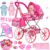 DRAMATION Baby Doll Stroller Set for Girls Toddlers 3-5 4-6, Baby Doll Set with 11” Doll, Foldable Unicorn Doll Stroller, Playpen, Dining Chair and 24 PCS Baby Doll Accessories, Baby Stroller Toy