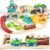 Lehoo Castle Wooden Train Set – Train Track Set with Battery-Operated Dinosaur Train, Lion Tunnel Lights & Sounds, Train Toy Birthday Gift for Boys & Girls Ages 3-7