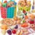 86Pc Wheat Straw Play Food for Kids Kitchen-Toy Food with 2 Baskets & Picnic Blanket, Realistic Cutting Pizza, Grocery Cans, Pretend Play Kitchen Accessories & Toddler Toys for Boys Girls 3+