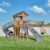 Backyard Discovery Dover Bay Spruce Wood Swing Set with Spiral Tube Slide, Wave Slide, Clubhouse, Rock Wall, Belt Swings, Step Ladder, Toy Telescope, Chalkboard, Outdoor Playset